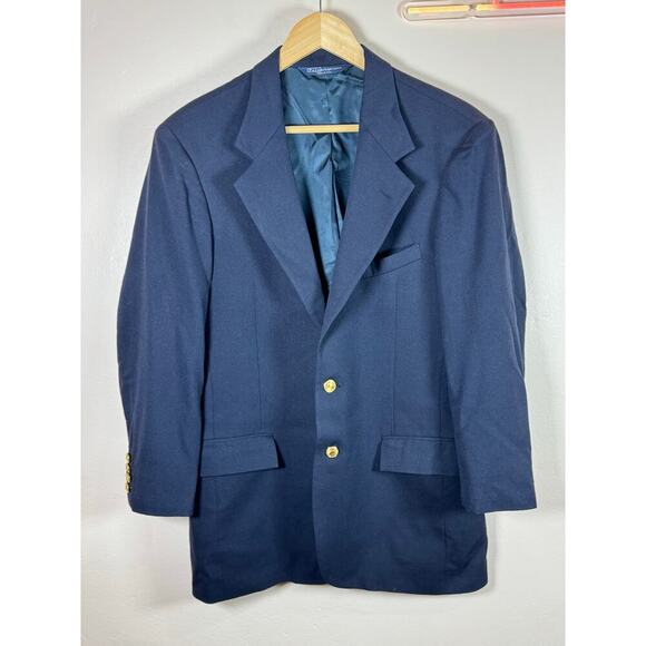 Polo Ralph Lauren Made in USA 100% Worsted Wool Navy Blazer Gold Buttons VTG 20 - Picture 1 of 14